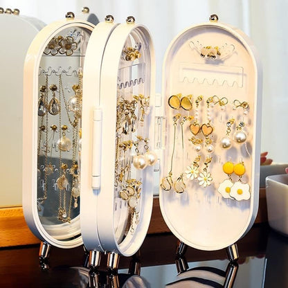 Multilayer Jewelry Storage Box – Dustproof Organizer for Earrings, Rings, Necklaces with Mirror Display Case for Women, Compact and Elegant Design