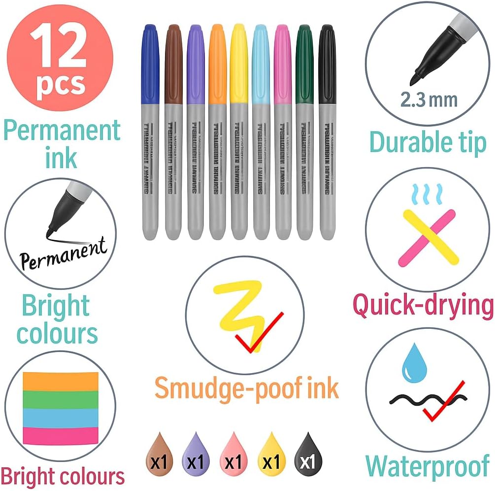 120 Pieces 12 Pieces (2-3mm Permanent Markers Assorted Colors 13.1cm)