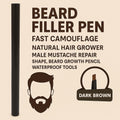 96 Pieces Beard Filler Pens (Fast Camouflage – Natural Hair Grower – Male Mustache Repair Shape – Beard Growth Pencil – Waterproof Tools)