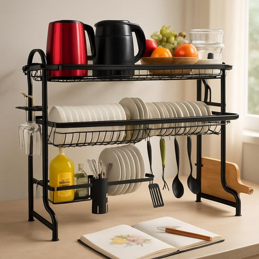 Stainless Steel 3-Tier Dish Drying Rack, Dish Drainer Tray Holder for Plates, Bowls, Cups, and Utensils, Durable Kitchen Organizer with Anti-Rust Finish