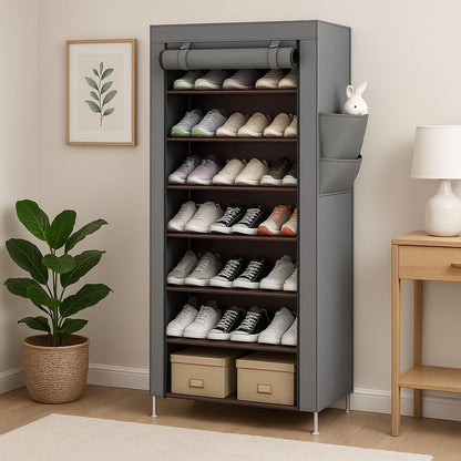 10-Tier Foldable Shoe Rack Storage Cabinet - Holds 27 Pairs, Portable Shoe Organizer with Cover, Space-Saving Shoe Storage Box for Bedroom & Closet (155cm X 60cm X 30cm)