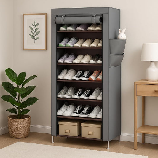 10-Tier Foldable Shoe Rack Storage Cabinet - Holds 27 Pairs, Portable Shoe Organizer with Cover, Space-Saving Shoe Storage Box for Bedroom & Closet (155cm X 60cm X 30cm)