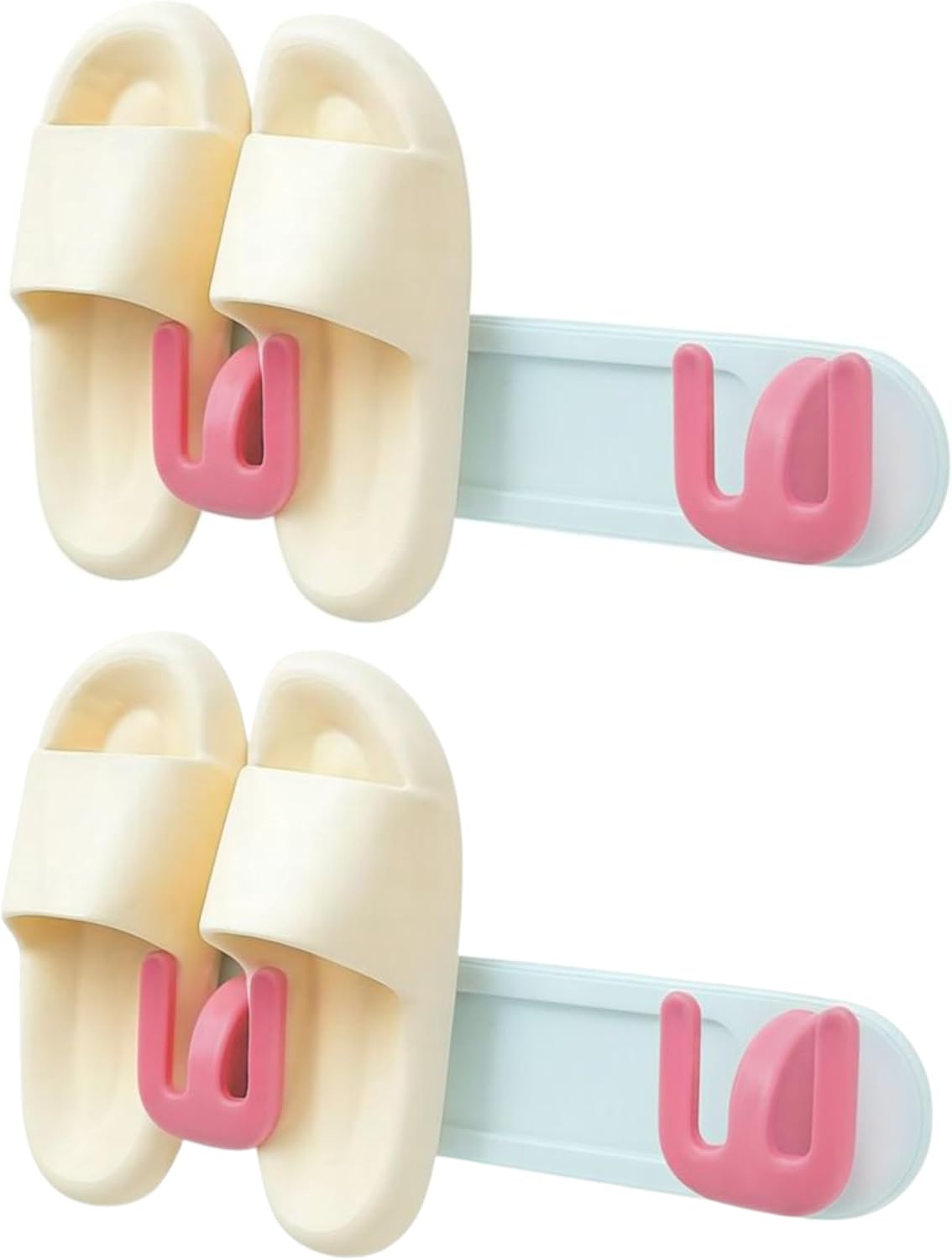 Wall-Mounted Slipper Rack – White & Pink – Adhesive, 2 Pack – Holds 4 Pairs