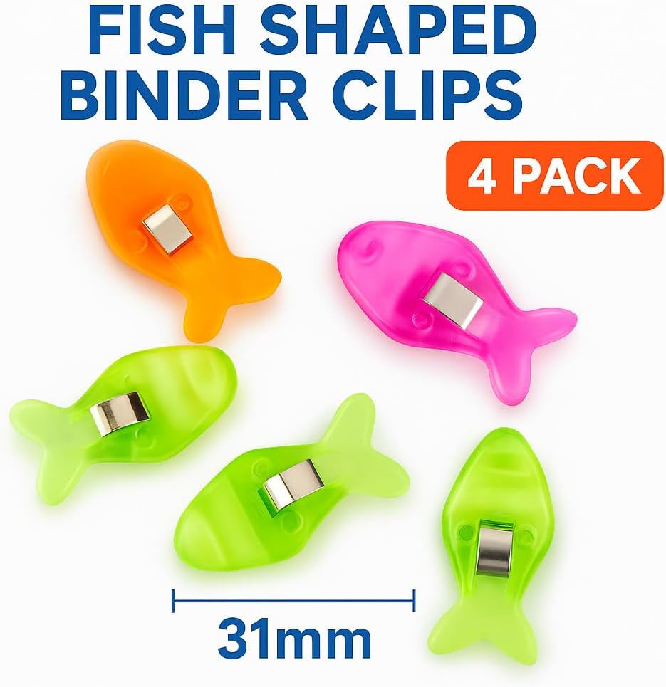 144 Pieces Fish Shaped Binder Clips (31mm Assorted Colors – 4-Pack)