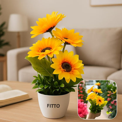 Artificial Sunflower Arrangement in Pot with Greenery
