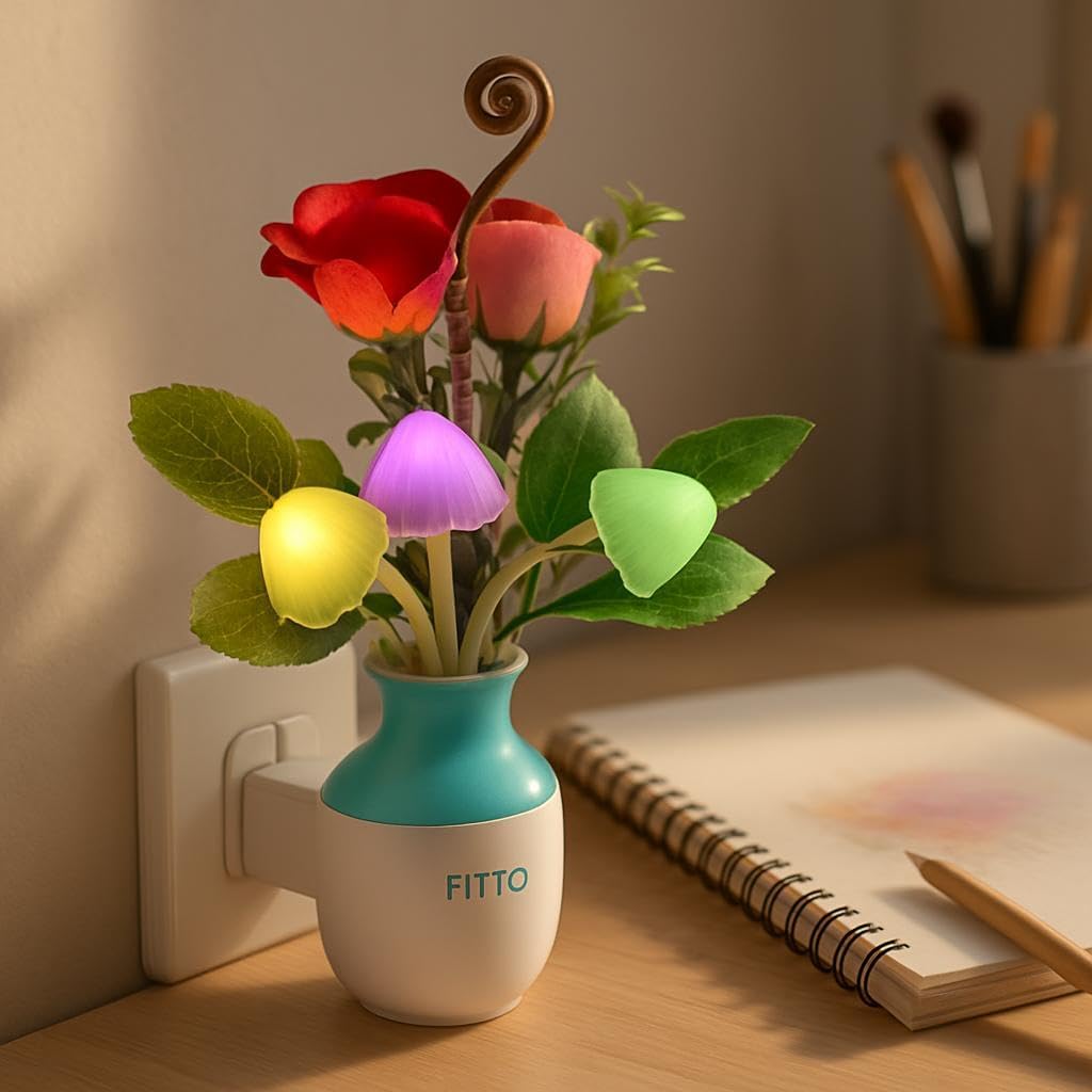 120 Pieces LED Nights (1 Pack Plug-in Rose Flower Mushroom Design with Auto Dusk to Dawn Sensor – Energy Saving – Soft Warm Glow for Bedroom – Bathroom – Living Room – Kitchen & Hallway)