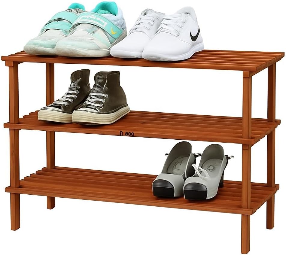 Wooden Shoe Rack 3 Tier, Coffee Brown, 63x26x48.5cm