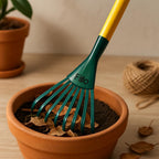 96 Pieces Small Garden Rakes with Green Head and Yellow Handle (9 Tines for Raking Leaves and Soil)