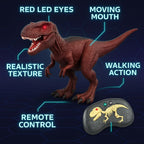 72 Pieces Remote Control Trex Dinosaur Toys with Rolling Legs (Glowing Eyes – Sounds and Light – Brown)