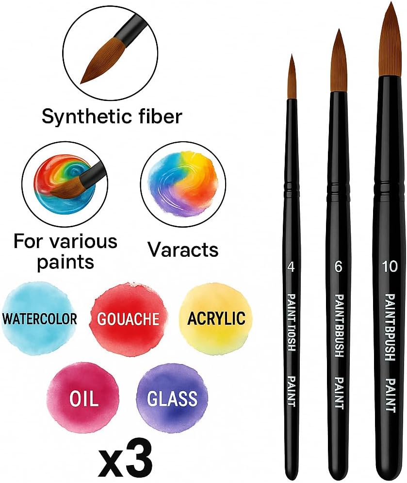 96 Pieces 3 Piece Painting Brush Sets (Point Tips for Detail Painting and Art)