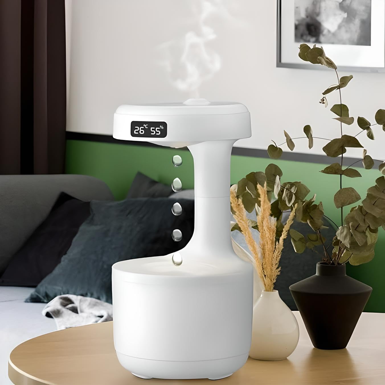 60 Pieces Mist Humidifiers (Bedroom – Cute Water Drops – Light Effects – Air Diffuser – For Baby Home Office – White)
