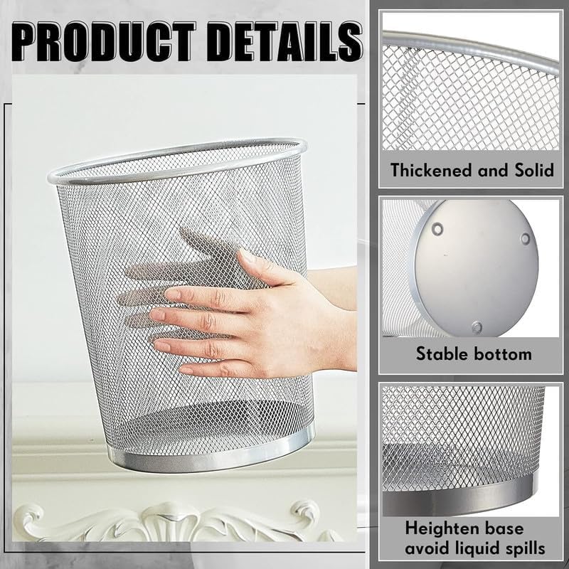 96 Pieces Grey Metal Waste Bin - Durable & Stylish Trash Cans for Home (Office & Bathroom | Rust-Resistant – Easy-Clean Design | Compact Round Metal Garbage Bin for Indoor Spaces)