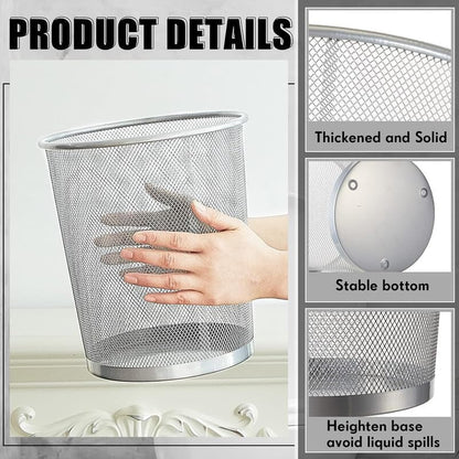Grey Metal Waste Bin - Durable & Stylish Trash Can for Home, Office & Bathroom | Rust-Resistant, Easy-Clean Design | Compact Round Metal Garbage Bin for Indoor Spaces
