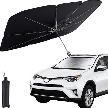 Car Windshield Sun Shade – UV Rays Protector, Foldable Reflector Umbrella Shield, Premium Heat Protection, Easy to Fold, Compact Design, Fits Most Vehicles