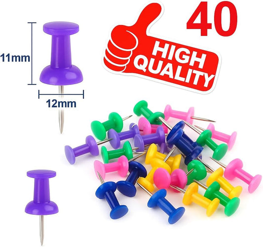 40 Pieces Steel Thumb Pins Assorted Colors for Arts, Crafts & Home Projects