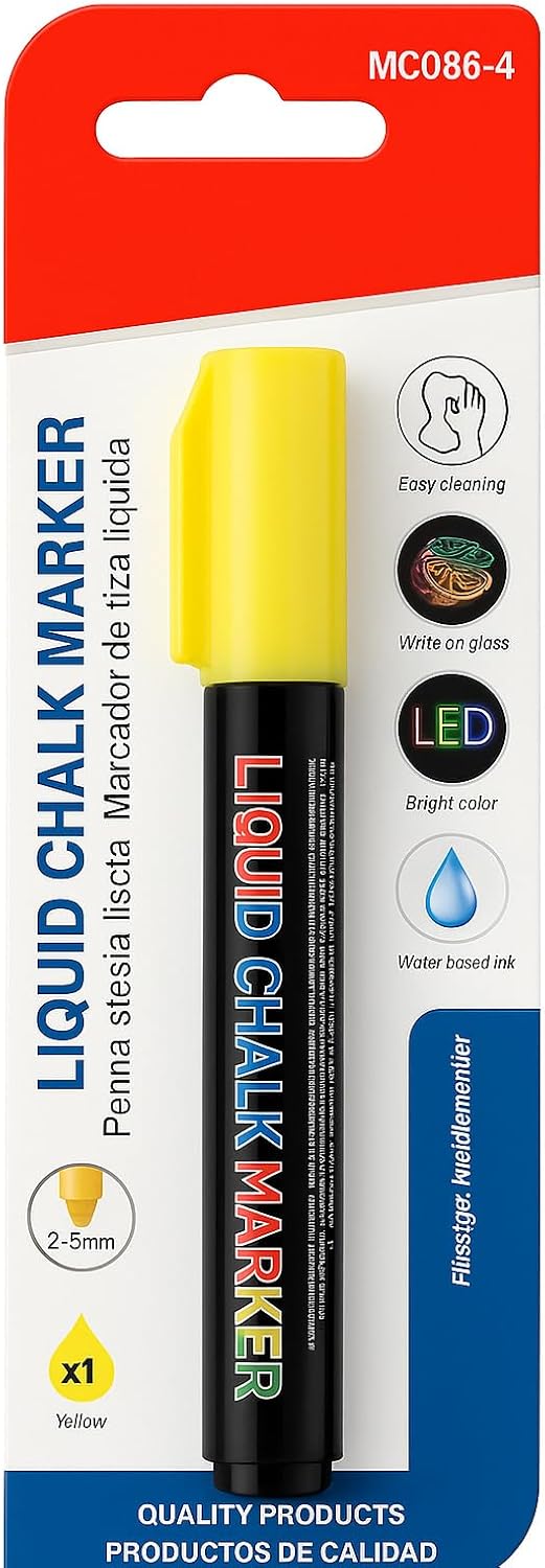 Liquid Chalk Marker Yellow 14.5 cm 2-5 mm for Chalkboards, Glass, Windows, Non-Porous Surfaces