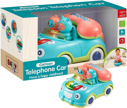Toddler Toy Phone, Baby Musical Piano with Light and Music Pull On Car Theme with Wheels, Blue