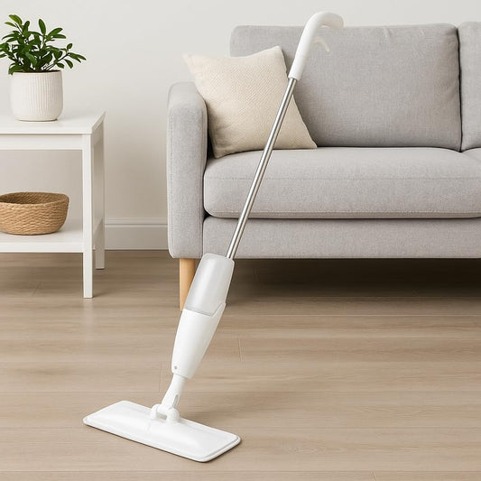 White Floor Cleaning Spray Mop – Removable Microfiber Cleaning Pad, 360° Swivel Head, Lightweight & Durable, Refillable Bottle for All Floor Types – Hardwood, Tile, Laminate, and Vinyl