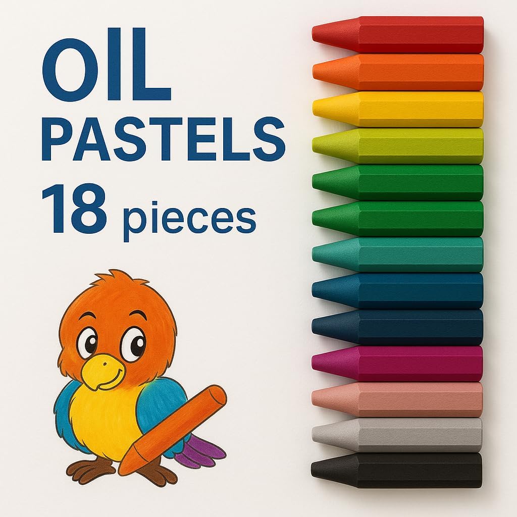 18 Pieces Oil Pastel Set 7.3cm, 18 Vibrant Colors for Art, Drawing, Sketching