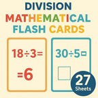 120 Pieces 27 Sheets Division Flash Cards with Marker (11.7x7.8cm Math Learning Tool)