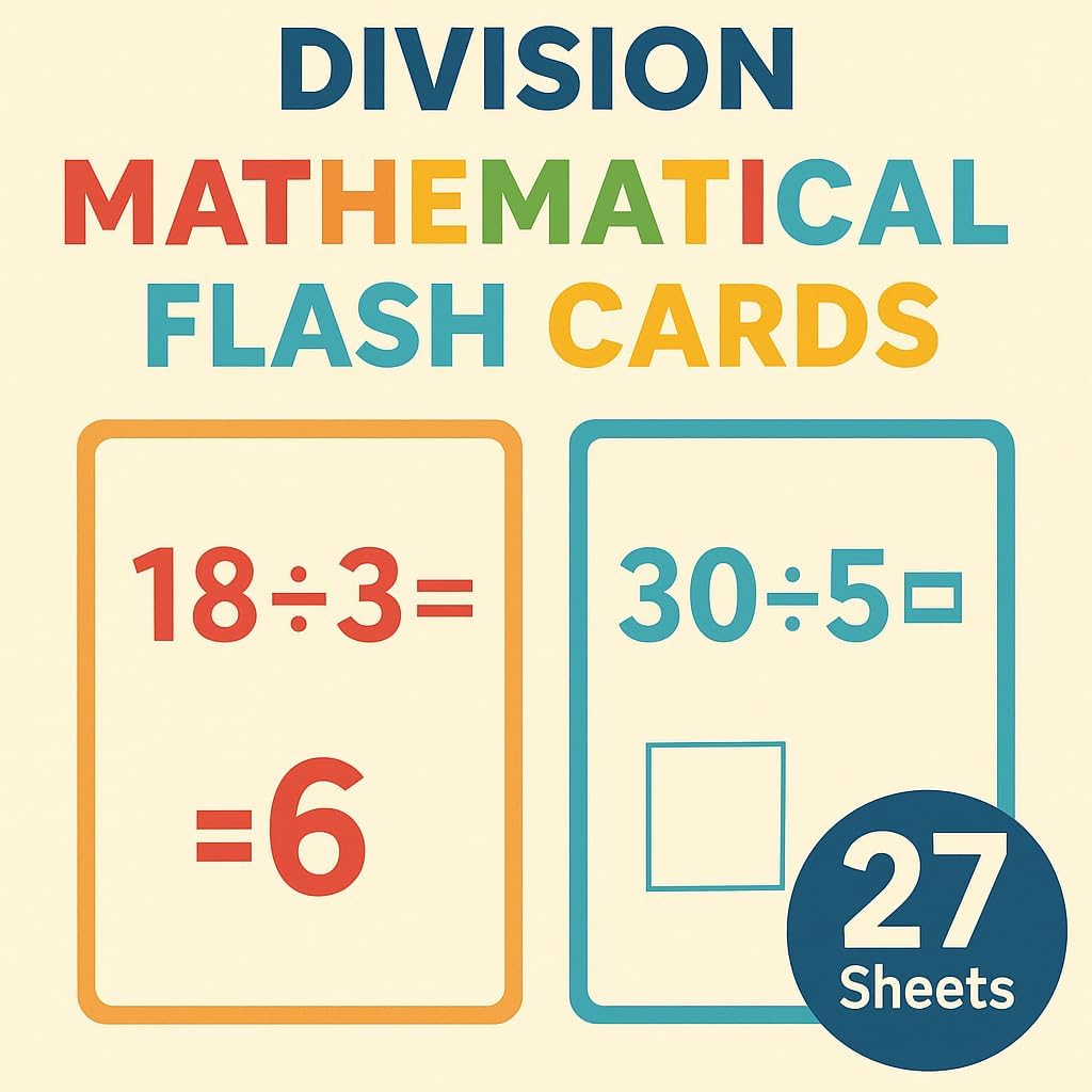 27 Sheets Division Flash Cards with Marker – 11.7x7.8cm Math Learning Tool