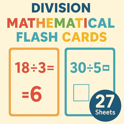 27 Sheets Division Flash Cards with Marker – 11.7x7.8cm Math Learning Tool