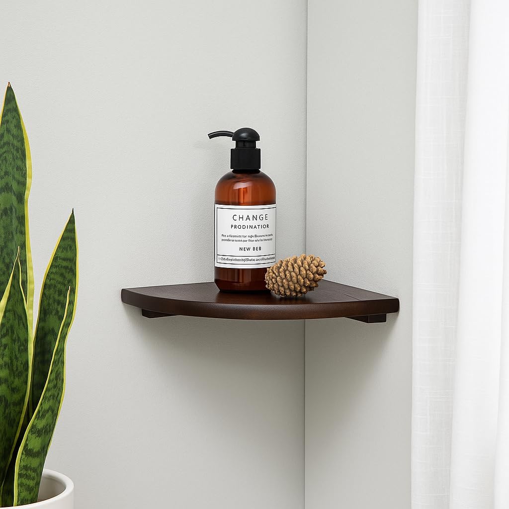 Wood Corner Shelves, Sunlife 7 inch, Rustic Walnut, 1PCS, Floating Wall, Round End, Wall Mounted Shelving, Speaker Display Bookshelves, Decor Accents, Bathroom