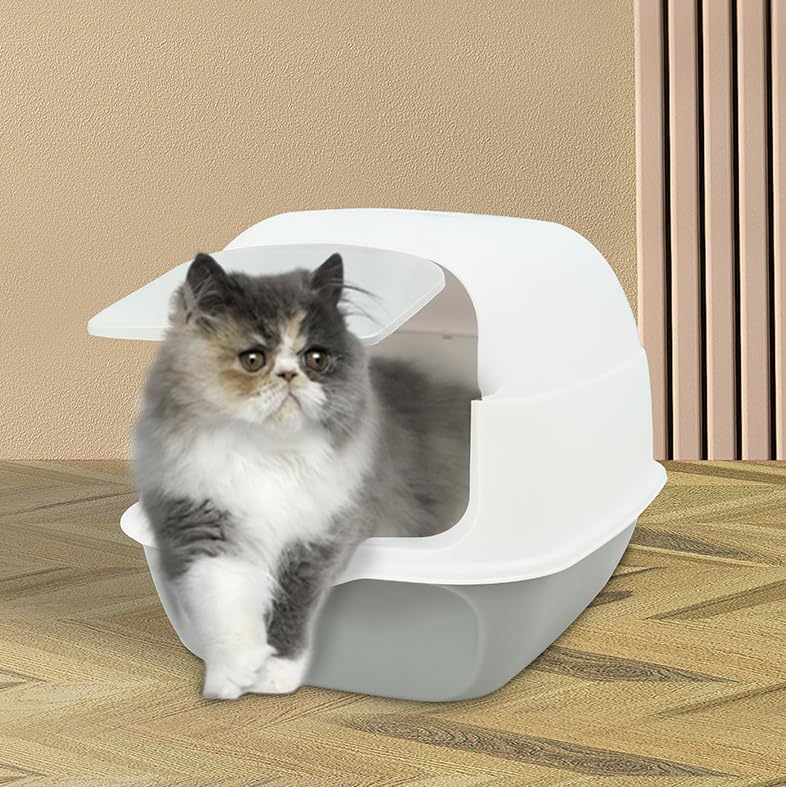 Enclosed Cat Litter Box - White
