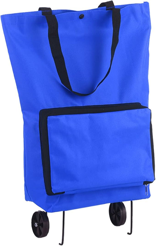 Fitto Blue Shopping Bag with Wheels – Large Capacity Rolling Grocery Cart, Foldable & Lightweight, Durable, Ideal for Shopping, Travel, and Outdoor Use