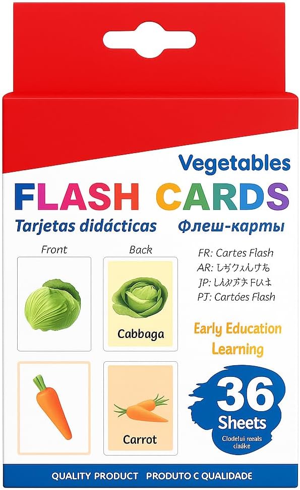120 Pieces Vegitables Series Flash Cards 36 Sheets (12x7.7cm - Educational Learning Cards)