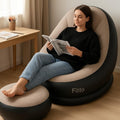 48 Pieces Thickened Flocking Inflatable Sofa & Footstool Sets (Portable Lazy Sofa Bed with Air Cushion Recliner – Foldable PVC Material – Brown – Maximum Load 100kg)