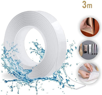 3 Meter Double Sided Adhesive Silicon Tape, Grip Tape, Transparent, Heavy Duty, Heat Resistant, Multi-Functional, Removable, No Trace, Anti-Slip, 3 Meter