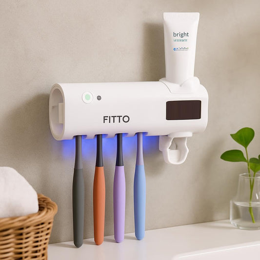 Multi-Functional Toothbrush Sterilizer & Toothpaste Dispenser - Solar Powered, Wireless, White