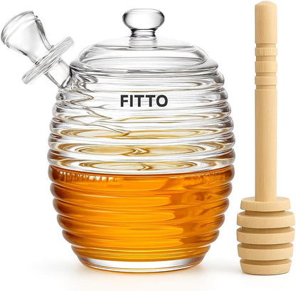 Transparent Honey Dispenser – 9oz Honey Jar with Wooden Dipper, Clear Acrylic Pot for Syrup, Easy to Clean, Stylish Honey Storage