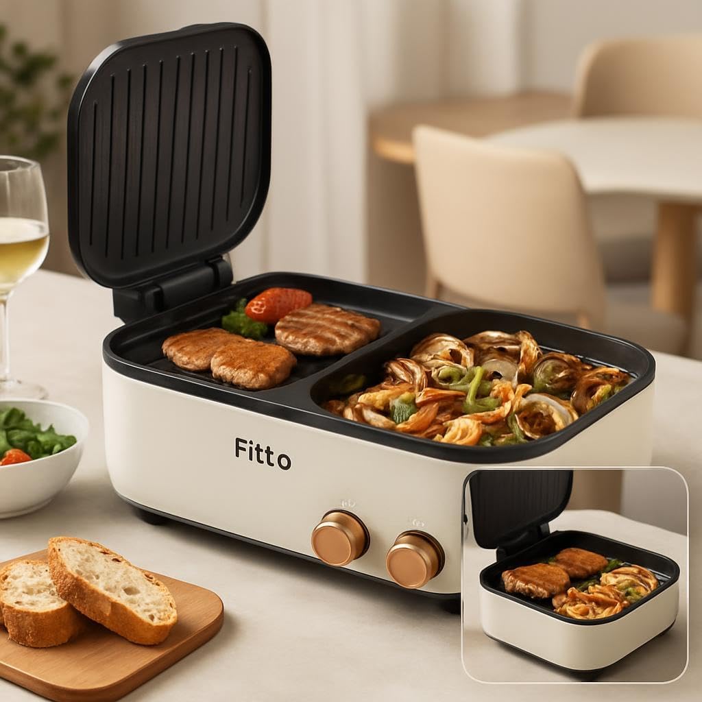 48 Pieces 1800W Electric Grill & Hot Pot Cookers with Non-Stick Baking Tray (White)