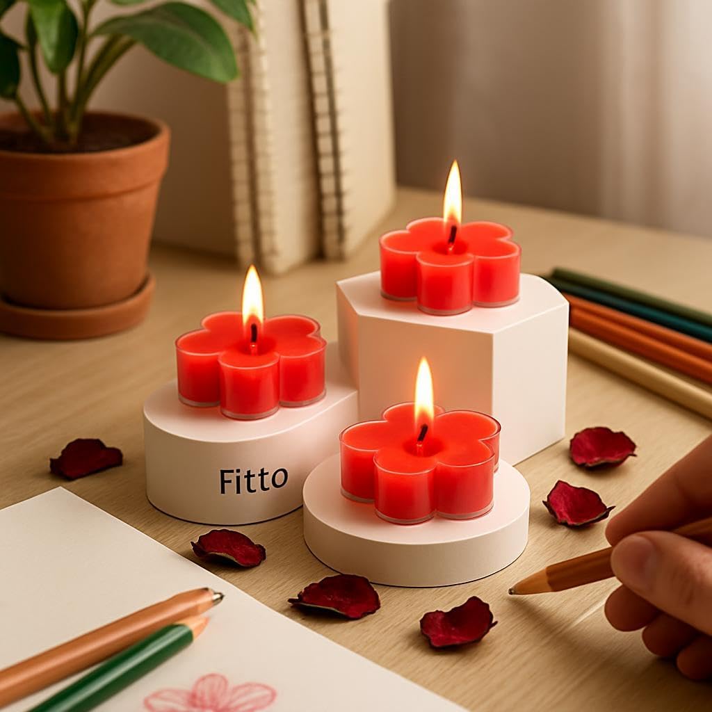 96 Pieces Strawberry Scented Flower Acrylic Tealight Cup Candle Pack of 12s (Decorative Home Decor – Aromatherapy – Table & Festive Candle)