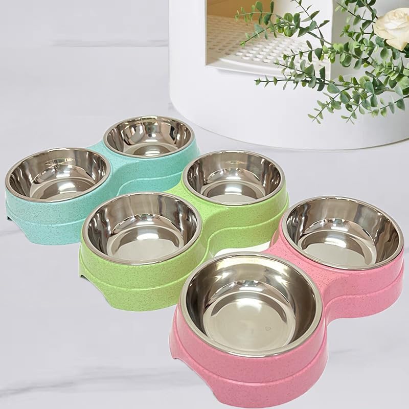 96 Pieces Cat Water & Food Feeder Bowls with Bottle (Dual Stainless Steel Bowls – Assorted Colors)