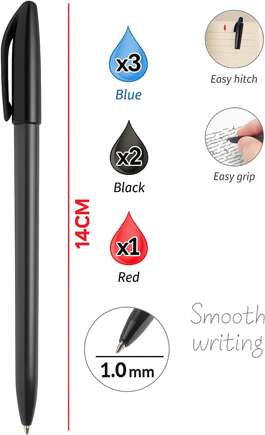 120 Pieces 6 pieces (1.0mm Smooth Ball Point Pens 14cm Assorted Colors)