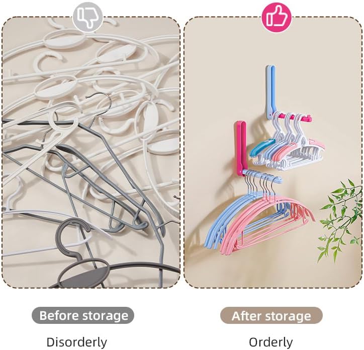 120 Pieces 90 Degree Foldable Adhesive Space-Saving Clothes Hanger Storage - Hold uptos (5kgs – Rose Red & Blue - 2-Pack)