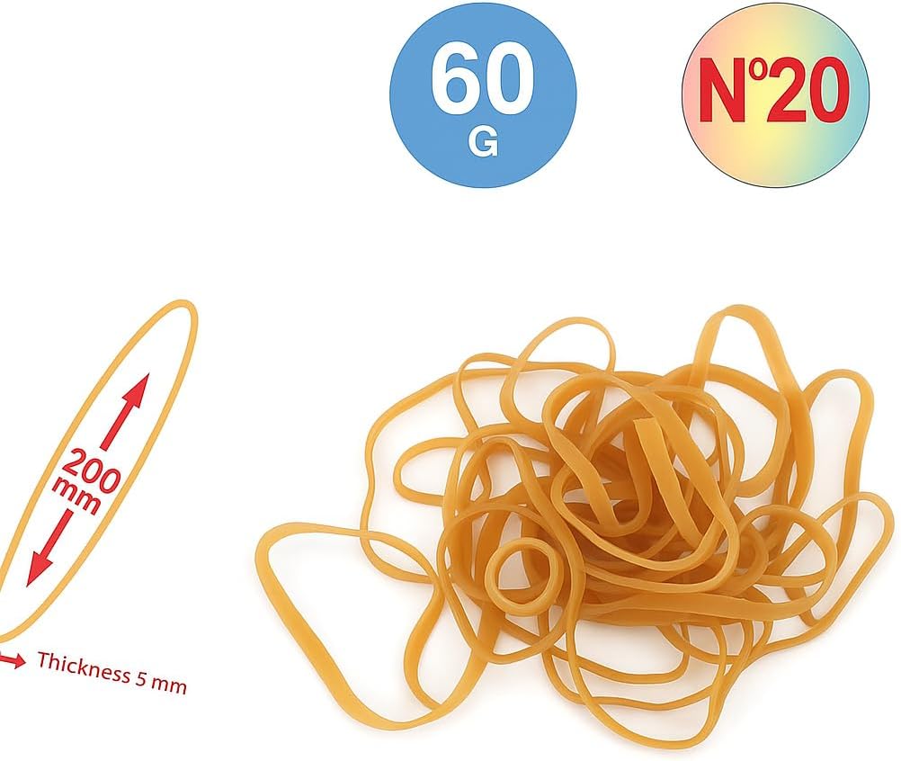 60g Elastic Rubber Bands 200mm Yellow for Office, School & Crafts