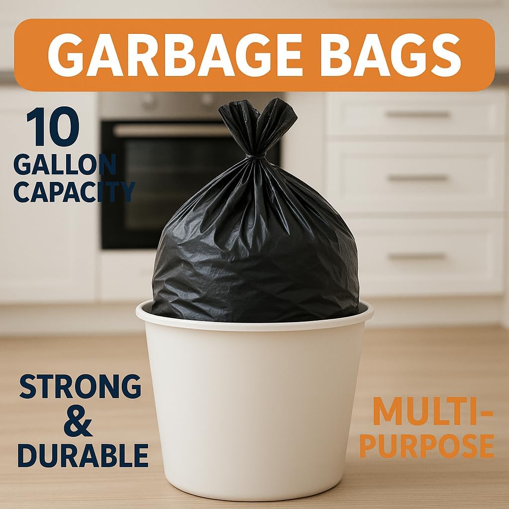 120 Pieces 30-Pack Heavy Duties (10 Gallon Black Garbage Bags – 54x60cm – Puncture and Leak-Resistant Kitchen Trash Bags for Waste Containment – Strong and Durable)