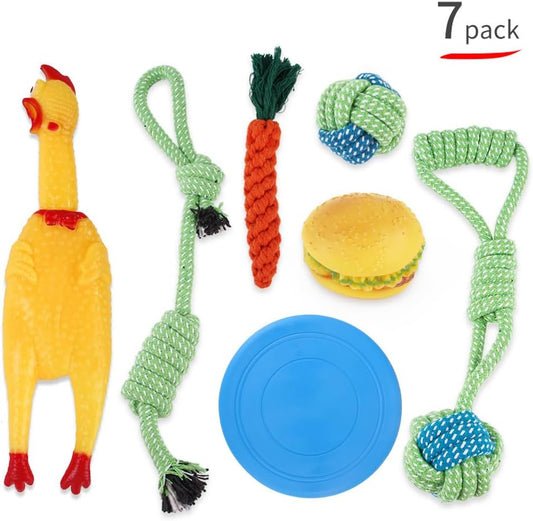Dog Rope Toy Set – Assorted Colors for Chewing and Fetching - 7 pcs