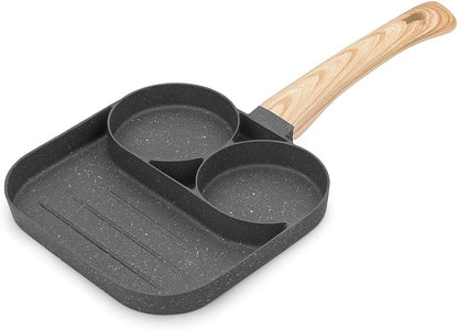 3 in 1 Non Stick Egg Frying Pan with Blocks Aluminium and Wooden Handle