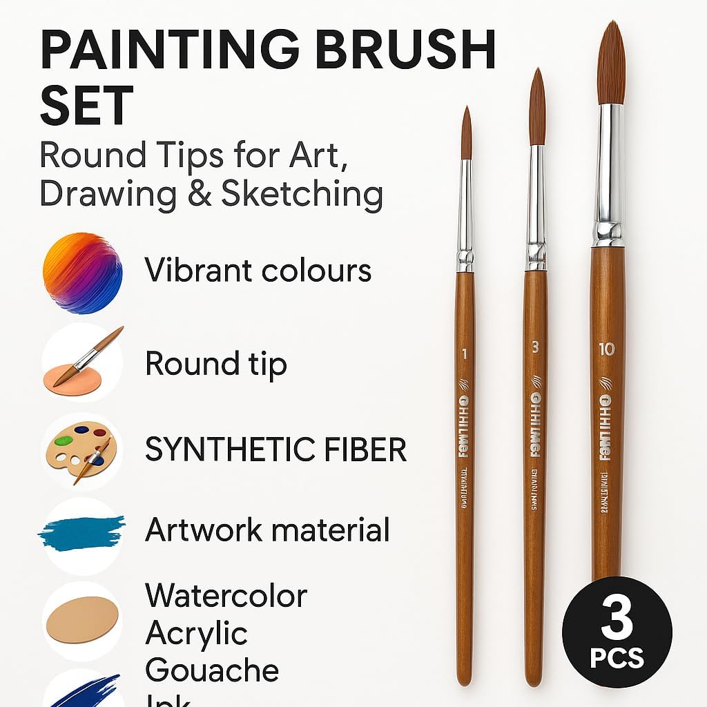 120 Pieces 3 Pieces Painting Brush Set - Round Tips for Art (Drawing – Sketching – Acrylic – Watercolor)