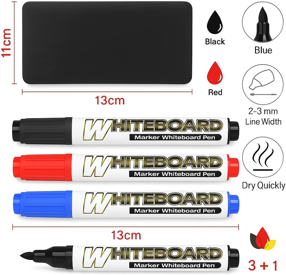 120 Pieces 4 Pieces (13cm Whiteboard Marker with 11cm Eraser - Assorted Colors)