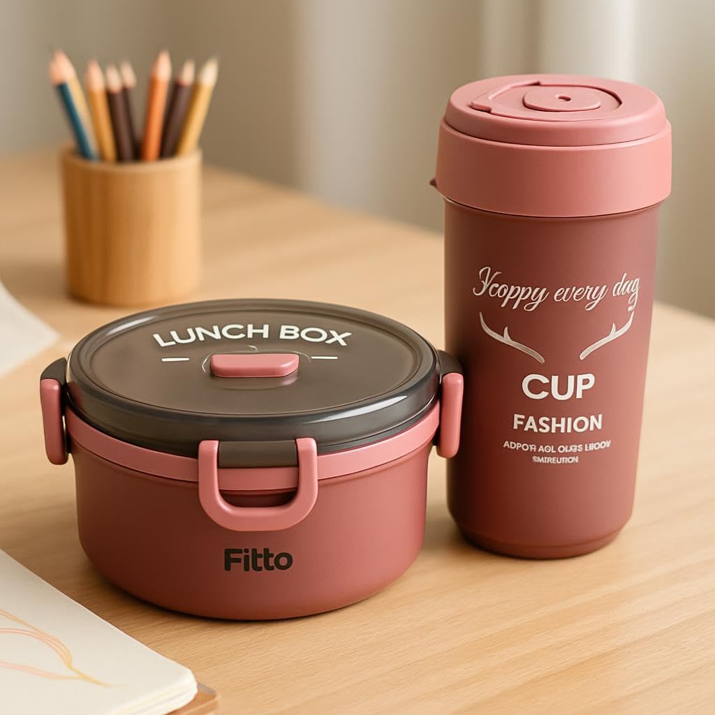 Lunch Box with Bottle Set Maroon - Children School Meal Container & Drink Bottle