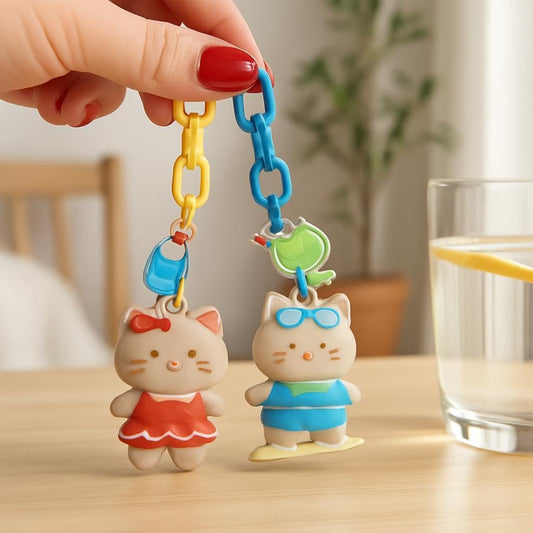 Cartoon Cat and Bear Characters - Fun Animal Series Pack of 2