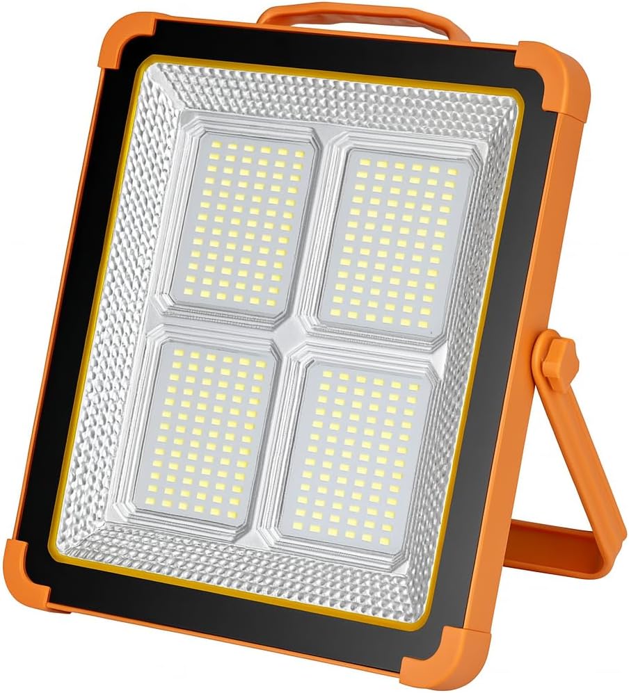 72 Pieces Rechargeable LED Works with Solar Panel (Portable Outdoor Floodlight with USB Charging & Waterproof Design – Adjustable Brightness for Camping – Emergency – Garage – and Job Site Lighting)