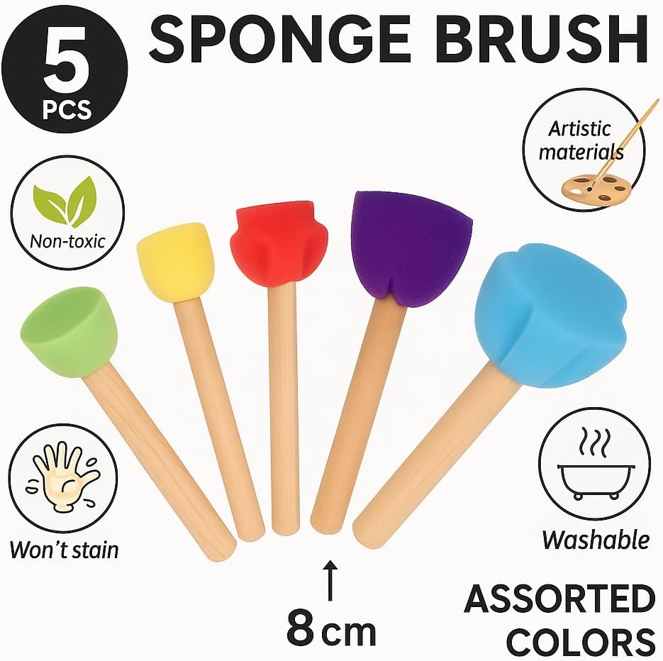 144 Pieces 5 Pieces Sponge Brushes (8cm – Assorted Colors)