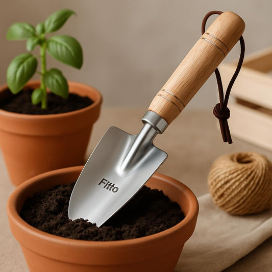 Stainless Steel Gardening Trowel with Wooden Handle and Leather Strap